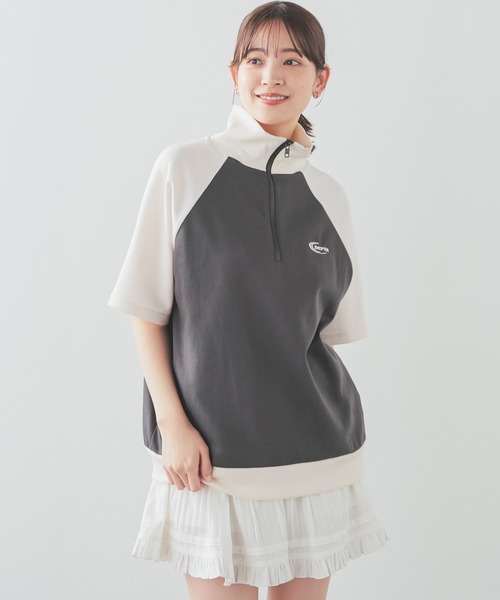 Honeys（ハニーズ）の「ハーフジップゆるトップス（スウェット・レディース・アイボリー/杢グレー/スミクロ/オートミール・S/M/L）」の8枚目の写真