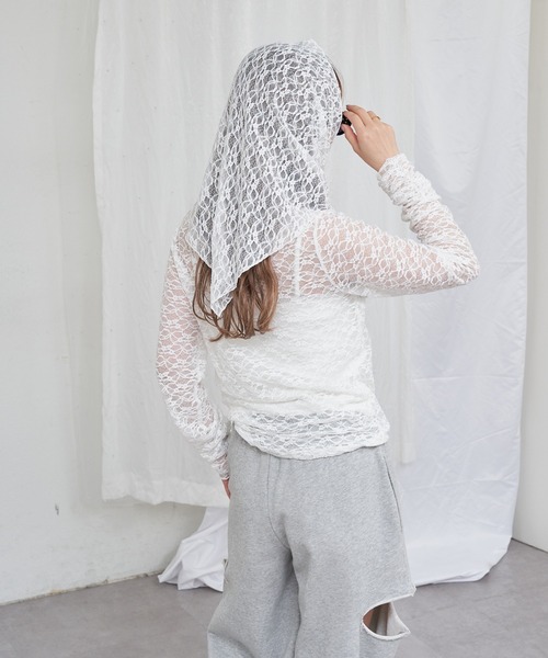 RAY CASSIN（レイカズン）の「【スカーフ付き】レーストップス インナーセット（Tシャツ/カットソー・レディース・ホワイト/ブラック/ベージュ・FREE）」の5枚目の写真