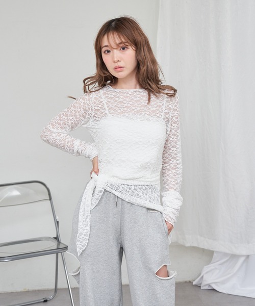 RAY CASSIN（レイカズン）の「【スカーフ付き】レーストップス インナーセット（Tシャツ/カットソー・レディース・ホワイト/ブラック/ベージュ・FREE）」の9枚目の写真