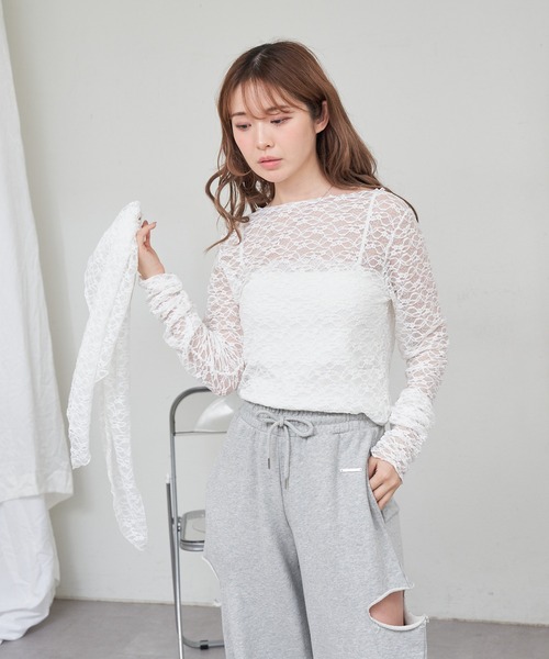 RAY CASSIN（レイカズン）の「【スカーフ付き】レーストップス インナーセット（Tシャツ/カットソー・レディース・ホワイト/ブラック/ベージュ・FREE）」の12枚目の写真