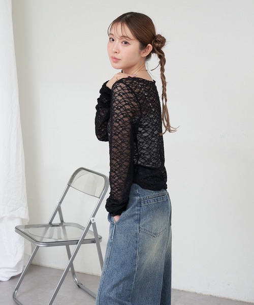 RAY CASSIN（レイカズン）の「【スカーフ付き】レーストップス インナーセット（Tシャツ/カットソー・レディース・ホワイト/ブラック/ベージュ・FREE）」の19枚目の写真