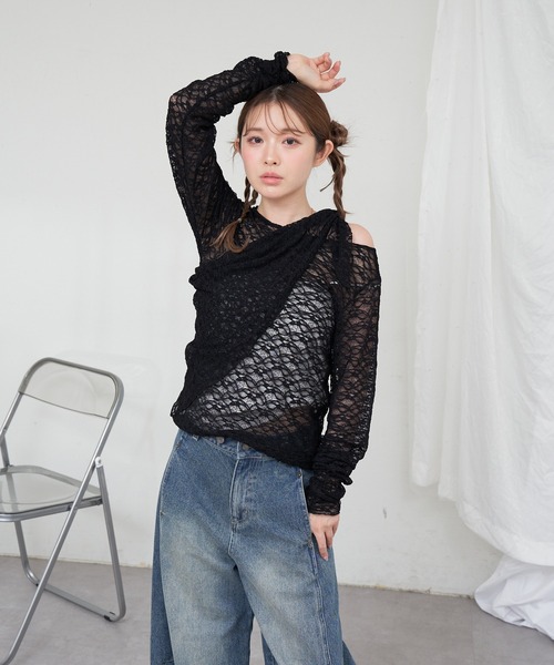 RAY CASSIN（レイカズン）の「【スカーフ付き】レーストップス インナーセット（Tシャツ/カットソー・レディース・ホワイト/ブラック/ベージュ・FREE）」の20枚目の写真