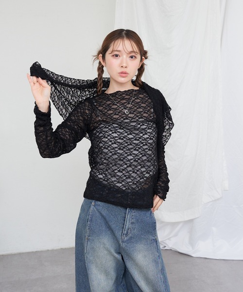 RAY CASSIN（レイカズン）の「【スカーフ付き】レーストップス インナーセット（Tシャツ/カットソー・レディース・ホワイト/ブラック/ベージュ・FREE）」の21枚目の写真