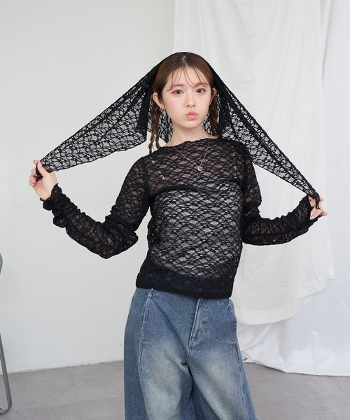 RAY CASSIN（レイカズン）の「【スカーフ付き】レーストップス インナーセット（Tシャツ/カットソー・レディース・ホワイト/ブラック/ベージュ・FREE）」の22枚目の写真