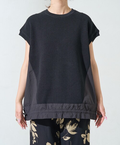 セール】限定展開 布帛 ドッキング ニット ノースリーブ ドロー