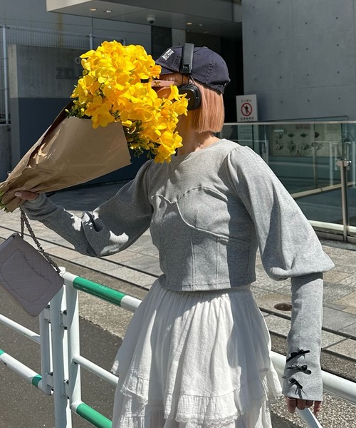 Alley Tokyo（アリートーキョー）の「コルセット切替リブTOPS（Tシャツ/カットソー・レディース・オフホワイト/グレー・FREE）」の9枚目の写真