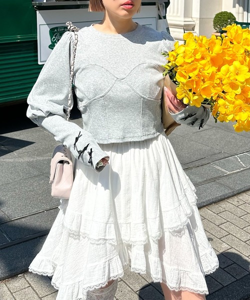 Alley Tokyo（アリートーキョー）の「コルセット切替リブTOPS（Tシャツ/カットソー・レディース・オフホワイト/グレー・FREE）」の11枚目の写真