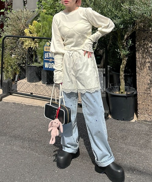 Alley Tokyo（アリートーキョー）の「コルセット切替リブTOPS（Tシャツ/カットソー・レディース・オフホワイト/グレー・FREE）」の20枚目の写真