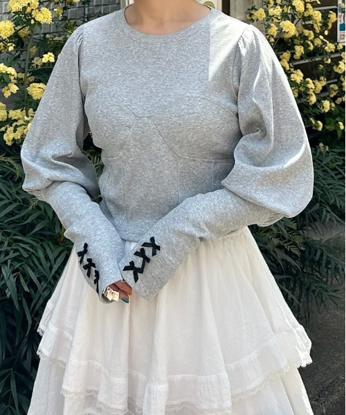 Alley Tokyo（アリートーキョー）の「コルセット切替リブTOPS（Tシャツ/カットソー・レディース・オフホワイト/グレー・FREE）」の8枚目の写真