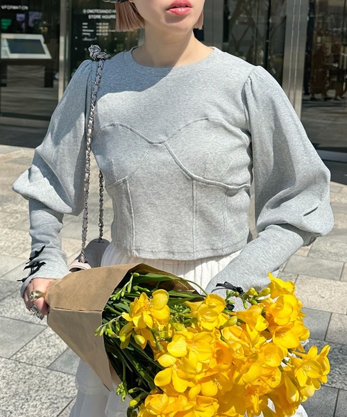 Alley Tokyo（アリートーキョー）の「コルセット切替リブTOPS（Tシャツ/カットソー・レディース・オフホワイト/グレー・FREE）」の12枚目の写真