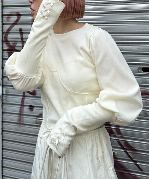 Alley Tokyo（アリートーキョー）の「コルセット切替リブTOPS（Tシャツ/カットソー・レディース・オフホワイト/グレー・FREE）」の21枚目の写真