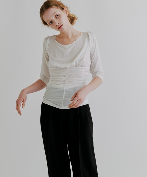 kiehtova（キエトヴァ）の「【kiehtova】MOIST GATHER BUSTIER TEE/モイスト ギャザー　ビスチェ ティー（Tシャツ/カットソー・レディース・ブラック/ホワイト・FREE）」の8枚目の写真