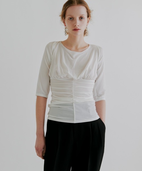 kiehtova（キエトヴァ）の「【kiehtova】MOIST GATHER BUSTIER TEE/モイスト ギャザー　ビスチェ ティー（Tシャツ/カットソー・レディース・ブラック/ホワイト・FREE）」の9枚目の写真