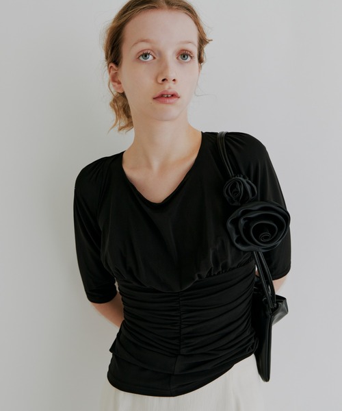 kiehtova（キエトヴァ）の「【kiehtova】MOIST GATHER BUSTIER TEE/モイスト ギャザー　ビスチェ ティー（Tシャツ/カットソー・レディース・ブラック/ホワイト・FREE）」の10枚目の写真