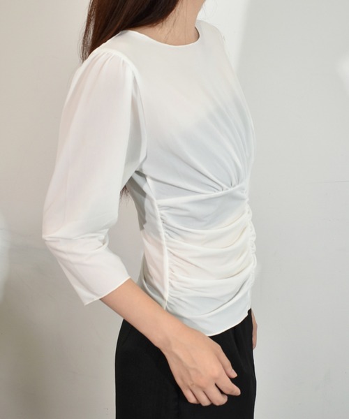 kiehtova（キエトヴァ）の「【kiehtova】MOIST GATHER BUSTIER TEE/モイスト ギャザー　ビスチェ ティー（Tシャツ/カットソー・レディース・ブラック/ホワイト・FREE）」の6枚目の写真