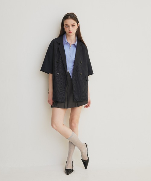 【Vivienne Westwood】ストライプ　半袖　テーラードジャケット　黒 ストライプ 半袖 テーラードジャケット ブラック