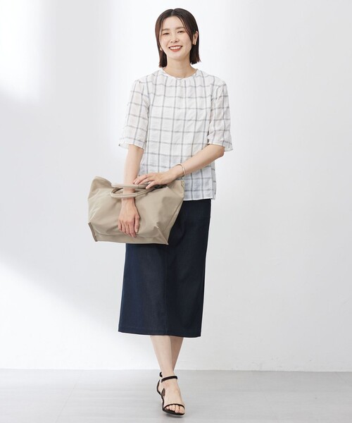 J.PRESS(ジェイプレス)の「【洗える】SHEER チェック フレアスリーブ ブラウス(シャツ/ブラウス・レディース・オレンジ系3/ピーコックグリーン系3/ホワイト系3・9/11)」の8枚目の写真
