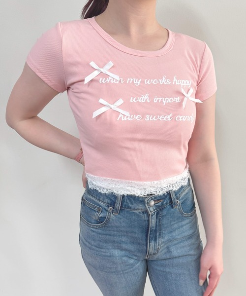frunco(フランコ)の「【ZOZO限定】レース付きレタリングロゴTシャツ(Tシャツ/カットソー・レディース・イエロー/ホワイト/ピンク/ブルー/グレー・FREE)」の5枚目の写真