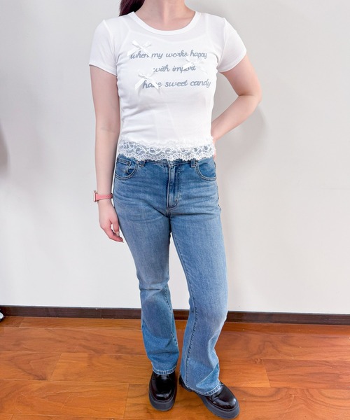 frunco(フランコ)の「【ZOZO限定】レース付きレタリングロゴTシャツ(Tシャツ/カットソー・レディース・イエロー/ホワイト/ピンク/ブルー/グレー・FREE)」の9枚目の写真
