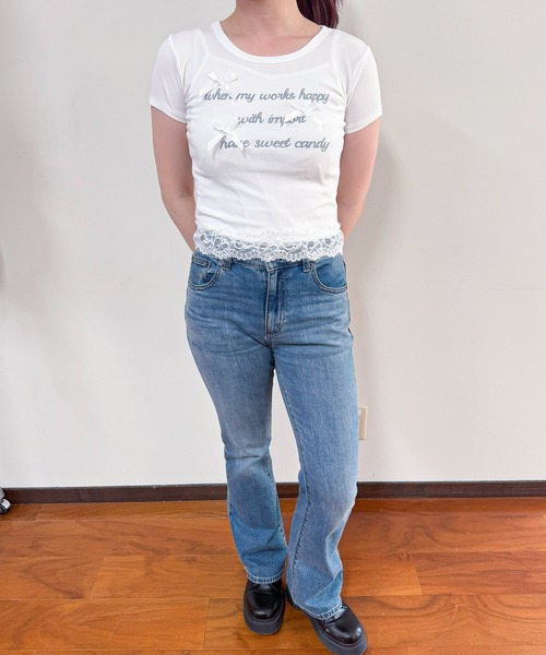 frunco(フランコ)の「【ZOZO限定】レース付きレタリングロゴTシャツ(Tシャツ/カットソー・レディース・イエロー/ホワイト/ピンク/ブルー/グレー・FREE)」の10枚目の写真