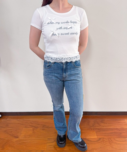 frunco(フランコ)の「【ZOZO限定】レース付きレタリングロゴTシャツ(Tシャツ/カットソー・レディース・イエロー/ホワイト/ピンク/ブルー/グレー・FREE)」の11枚目の写真