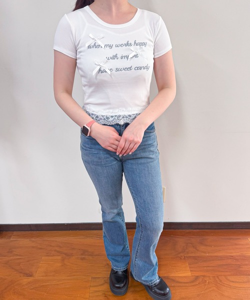 frunco(フランコ)の「【ZOZO限定】レース付きレタリングロゴTシャツ(Tシャツ/カットソー・レディース・イエロー/ホワイト/ピンク/ブルー/グレー・FREE)」の12枚目の写真