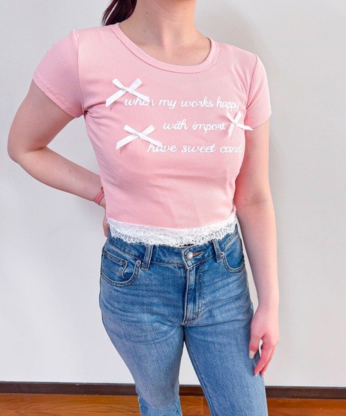frunco(フランコ)の「【ZOZO限定】レース付きレタリングロゴTシャツ(Tシャツ/カットソー・レディース・イエロー/ホワイト/ピンク/ブルー/グレー・FREE)」の13枚目の写真