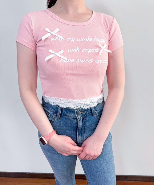 frunco(フランコ)の「【ZOZO限定】レース付きレタリングロゴTシャツ(Tシャツ/カットソー・レディース・イエロー/ホワイト/ピンク/ブルー/グレー・FREE)」の14枚目の写真
