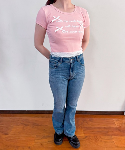 frunco(フランコ)の「【ZOZO限定】レース付きレタリングロゴTシャツ(Tシャツ/カットソー・レディース・イエロー/ホワイト/ピンク/ブルー/グレー・FREE)」の15枚目の写真