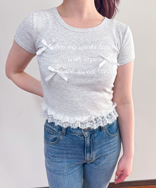 frunco(フランコ)の「【ZOZO限定】レース付きレタリングロゴTシャツ(Tシャツ/カットソー・レディース・イエロー/ホワイト/ピンク/ブルー/グレー・FREE)」の17枚目の写真