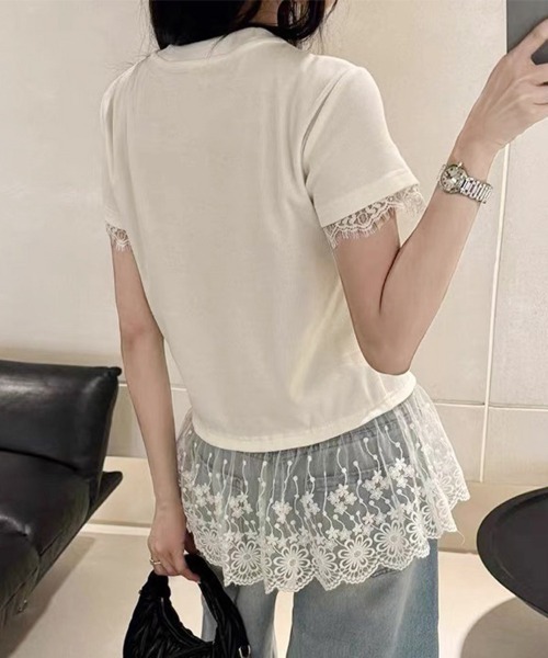 Doux Belle(ドゥーベル)の「袖レースシアーカットソー(Tシャツ/カットソー・レディース・ホワイト/ブラック/グレー・MEDIUM)」の6枚目の写真