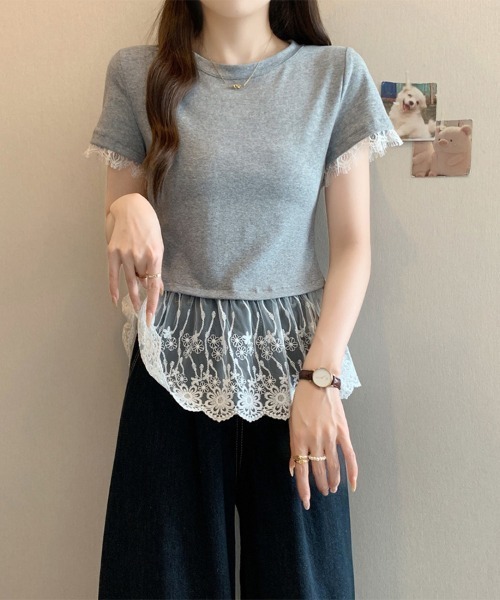 Doux Belle(ドゥーベル)の「袖レースシアーカットソー(Tシャツ/カットソー・レディース・ホワイト/ブラック/グレー・MEDIUM)」の7枚目の写真