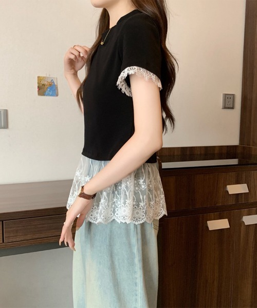 Doux Belle(ドゥーベル)の「袖レースシアーカットソー(Tシャツ/カットソー・レディース・ホワイト/ブラック/グレー・MEDIUM)」の10枚目の写真