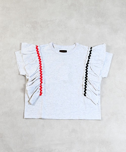 MARKEY'S（マーキーズ）の「ショルダーフリルＴシャツ（Tシャツ/カットソー・キッズ・オフホワイト/チャコール/ピンク・130/120/110/100/90/150/140）」の2枚目の写真