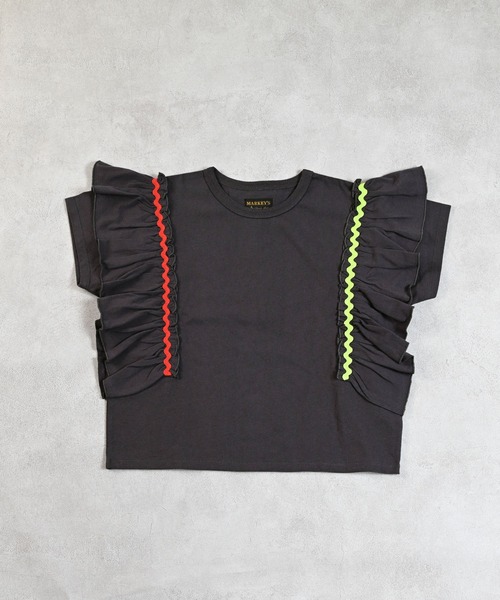 MARKEY'S（マーキーズ）の「ショルダーフリルＴシャツ（Tシャツ/カットソー・キッズ・オフホワイト/チャコール/ピンク・130/120/110/100/90/150/140）」の3枚目の写真