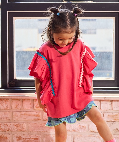 MARKEY'S（マーキーズ）の「ショルダーフリルＴシャツ（Tシャツ/カットソー・キッズ・オフホワイト/チャコール/ピンク・130/120/110/100/90/150/140）」の4枚目の写真