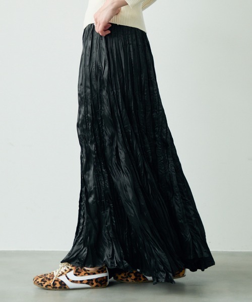 セール】Crinkle flare long skirt / クリンクルフレアロング