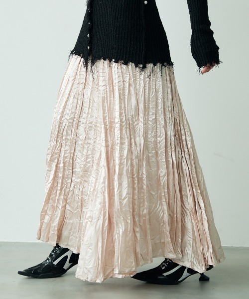 Clum(クルム)の「Crinkle flare long skirt / クリンクルフレアロングスカート(スカート・レディース・ブラック/ピンクベージュ・FREE)」の20枚目の写真