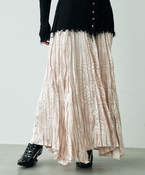 Clum(クルム)の「Crinkle flare long skirt / クリンクルフレアロングスカート(スカート・レディース・ブラック/ピンクベージュ・FREE)」の19枚目の写真