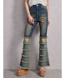 GYDA | ハイウエストTIERED FRINGEフレアデニムパンツ(デニムパンツ)