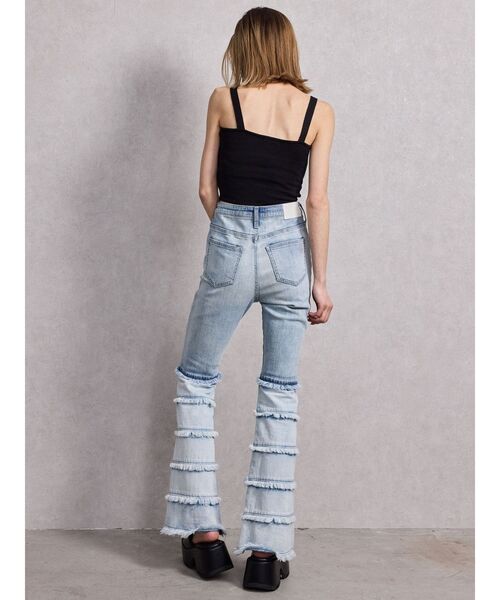 ハイウエストTIERED FRINGEフレアデニムパンツ セール】ハイウエストTIERED FRINGEフレアデニムパンツ（デニムパンツ