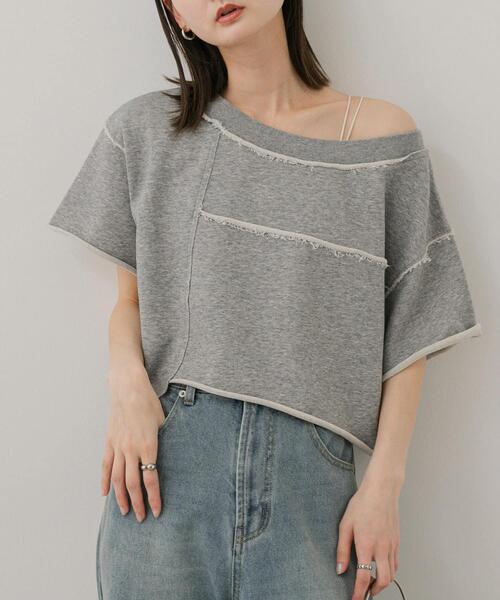 SENSE OF PLACE by URBAN RESEARCH（センスオブプレイスバイアーバンリサーチ）の「パッチワーククロップドトップ（Tシャツ/カットソー・レディース・チャコールグレー/オートミール/ライトグレー・ONE）」の2枚目の写真