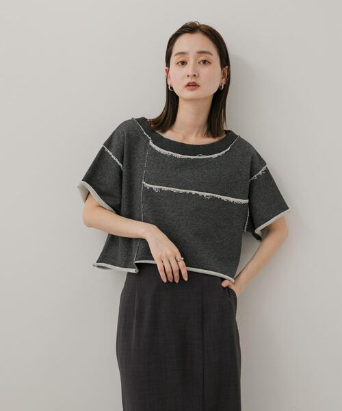 SENSE OF PLACE by URBAN RESEARCH（センスオブプレイスバイアーバンリサーチ）の「パッチワーククロップドトップ（Tシャツ/カットソー・レディース・チャコールグレー/オートミール/ライトグレー・ONE）」の4枚目の写真