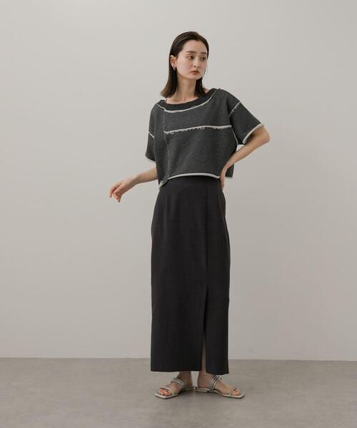 SENSE OF PLACE by URBAN RESEARCH（センスオブプレイスバイアーバンリサーチ）の「パッチワーククロップドトップ（Tシャツ/カットソー・レディース・チャコールグレー/オートミール/ライトグレー・ONE）」の6枚目の写真