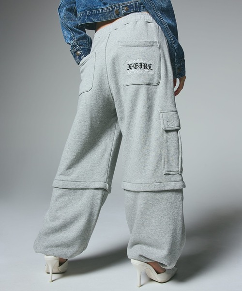 X-girl（エックスガール）の「2WAY WIDE LEG CARGO SWEAT PANTS（スウェットパンツ・レディース・アッシュ/ブラック・S/M）」の2枚目の写真