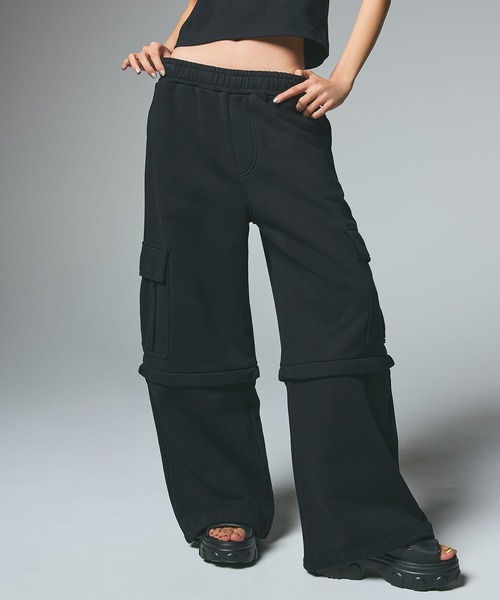 X-girl(エックスガール)の「2WAY WIDE LEG CARGO SWEAT PANTS(スウェットパンツ・レディース・アッシュ/ブラック・S/M)」の22枚目の写真