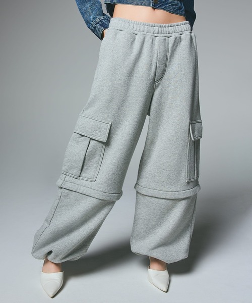 X-girl(エックスガール)の「2WAY WIDE LEG CARGO SWEAT PANTS(スウェットパンツ・レディース・アッシュ/ブラック・S/M)」の16枚目の写真