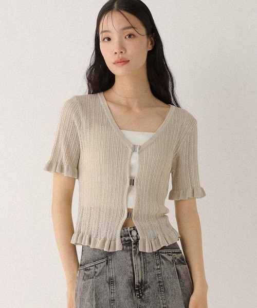 theory 上品な質感　ベージュ　半袖ニット 新品タグ付き【セオリー】上品な質感 メッシュ風 半袖カットソー
