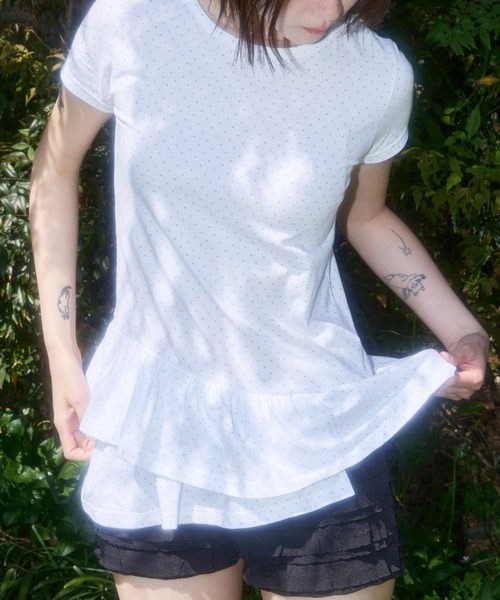 【FANCY CLUB】フリル レイヤード ドット Tシャツ★大人気★ FANCY CLUB/ファンシークラブ Frill Layered Dot Tee レイヤード