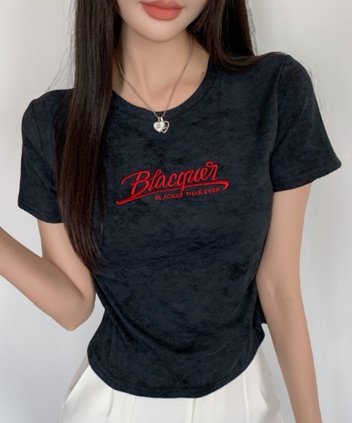 セール】【4色展開】 絞り染風フィットTシャツ/ワンポイント刺繍（T